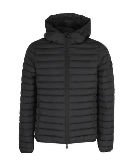 Save The Duck Black Zip-Up Hooded Down Jacket for men
