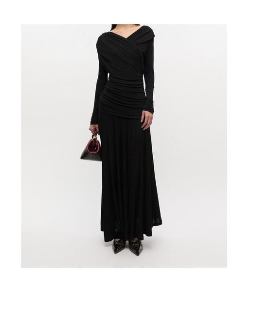 Ganni Black Ruched Long Dress