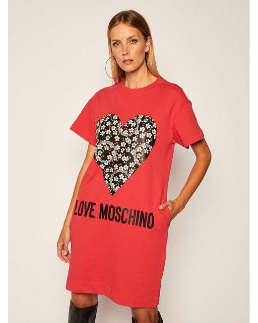 Moschino Red Logo Love Printed T-Shirt Dress