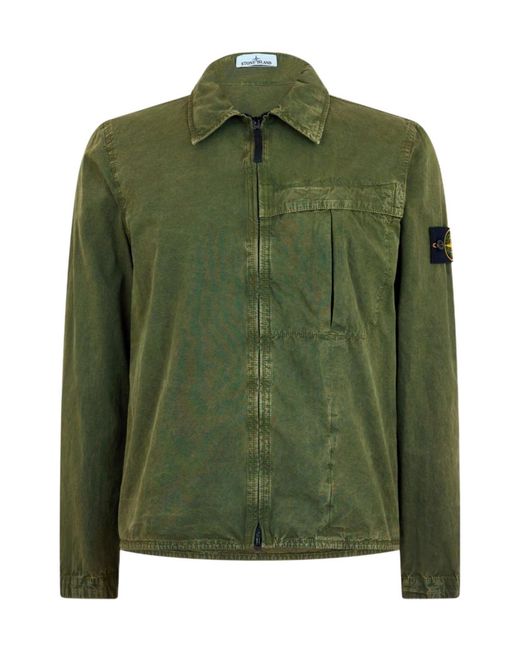 Stone Island Green Washed Cotton-Canvas Overshirt for men