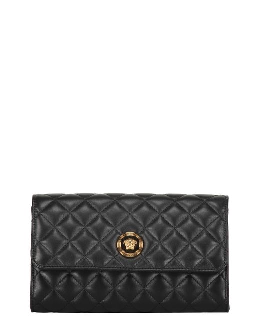 Versace Black Leather Clutch With Logo
