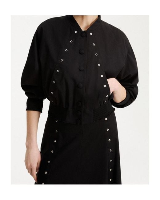 Marella Black Eyelet-Detail Cotton Bomber Jacket