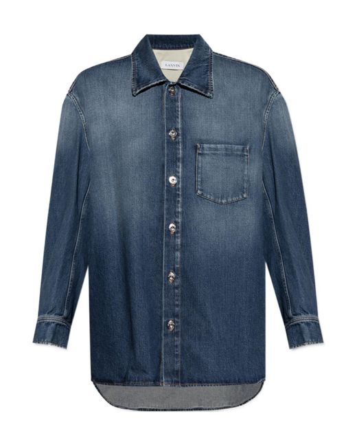 Lanvin Blue Logo Patch Denim Shirt for men