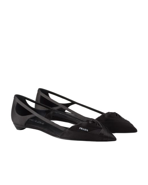 Prada Black Logo Printed Cut-Out Detailed Ballerinas