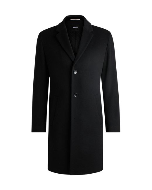 Boss Black Single-Breasted Mid-Length Wool Coat for men