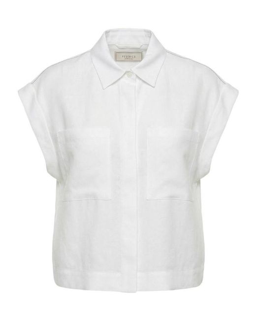 Peserico White Short-Sleeve Buttoned Shirt