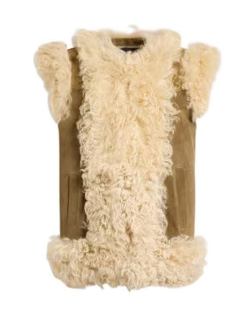 Etro Natural Shearling Waistcoat With Peacock Embroidery