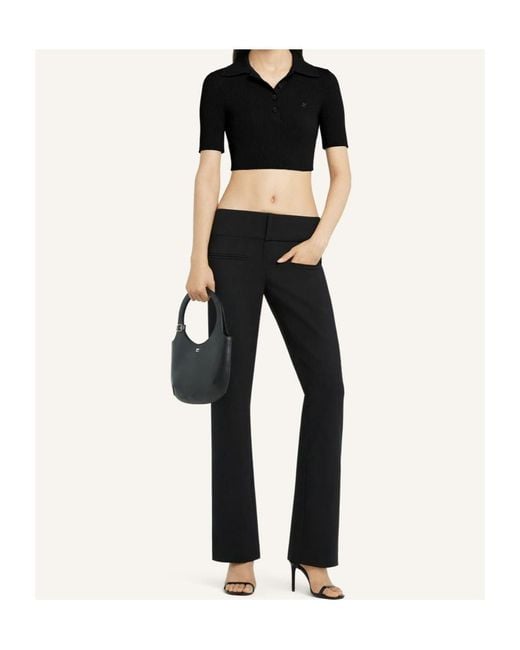 Courreges Black Courrèges Half-Button Knitted Cropped Polo Top