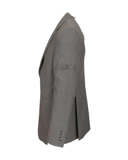Thom Browne Gray Wide Shoulder Seersucker Blazer for men