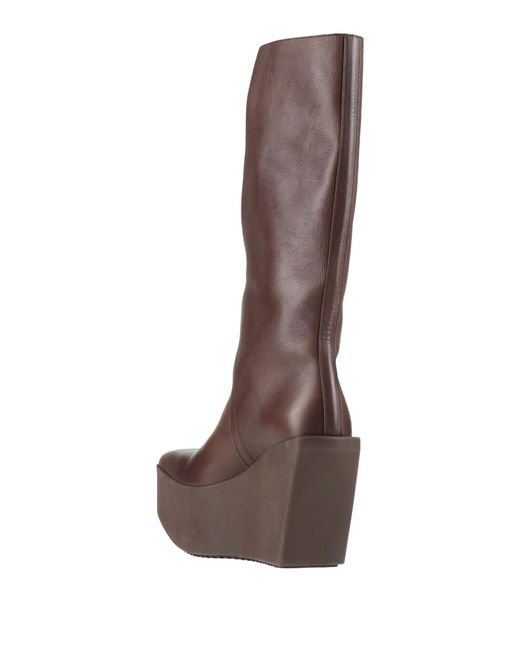 Rick Owens Brown Wedge Sole Leather Boots