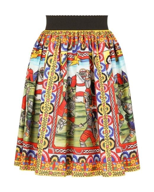 Dolce & Gabbana Red Carretto Patterned Mini Skirt