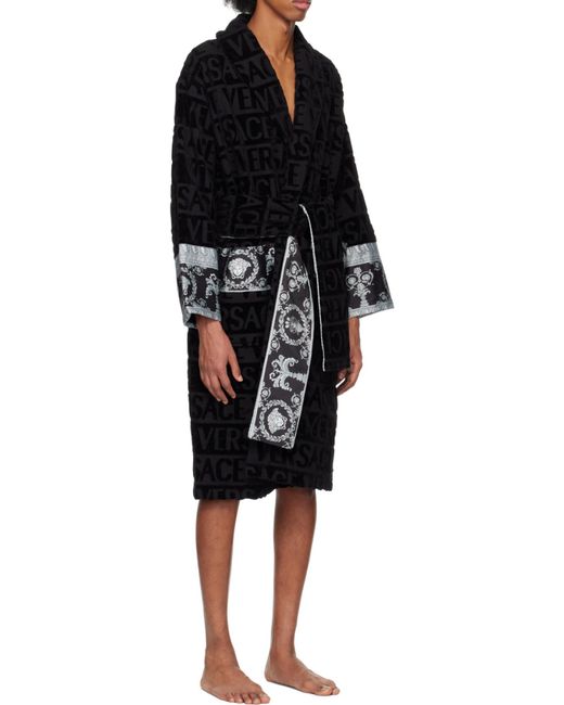 Versace Black I Love Baroque Belted Bathrobe for men