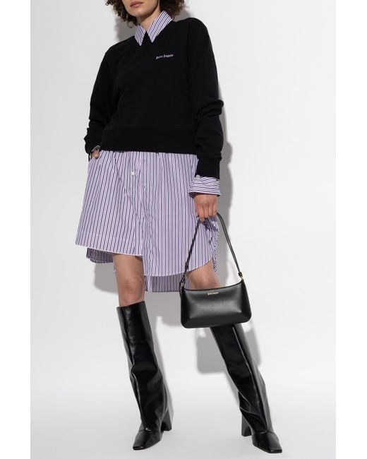 Palm Angels Black Logo Embroidered Crewneck Sweatshirt