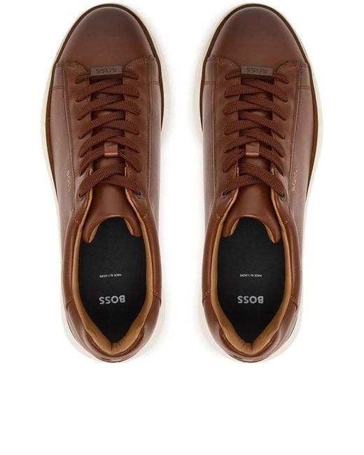 Boss Brown Lace-Up Low-Top Sneakers for men