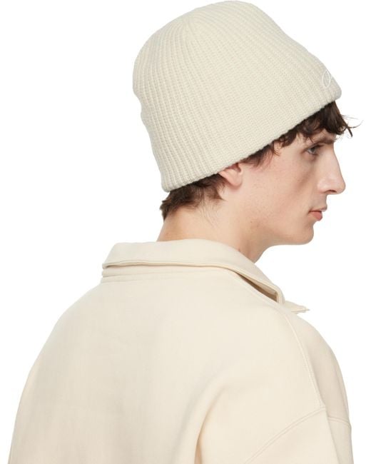 Jacquemus White Ribbed Beanie for men