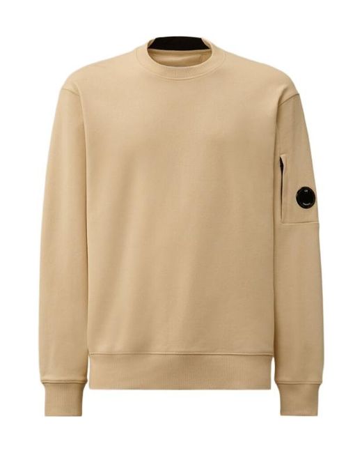 C P Company Natural Diagonal Raised Fleece Crewneck Lens Sweatshirt for men