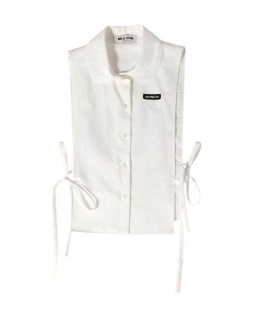 Miu Miu White Slubbed Poplin Side-Tie Sleeveless Shirt