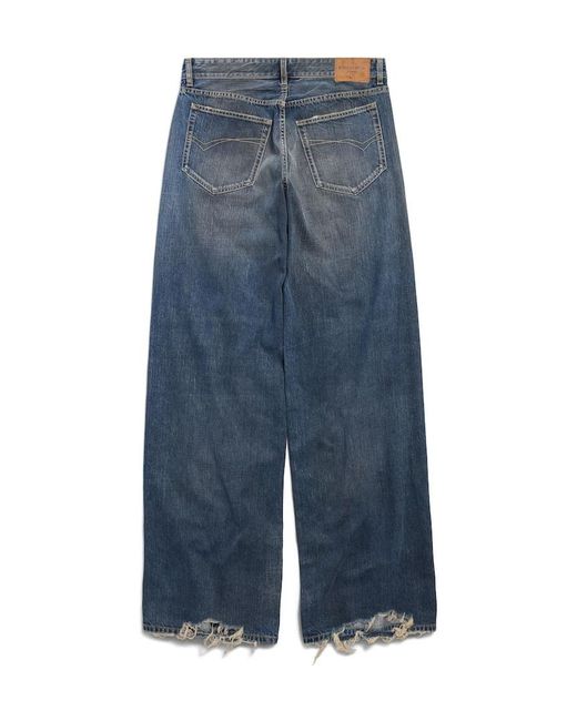 Balenciaga Blue Destroyed Wide-Leg Baggy Jeans