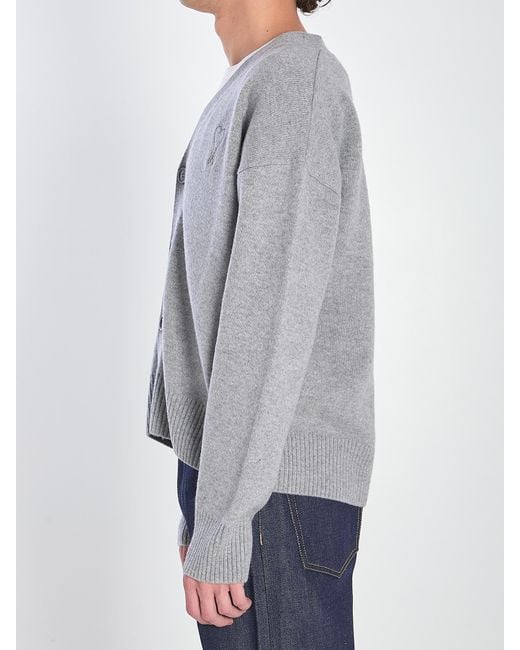 AMI Gray Ami De Coeur V-Neck Buttoned Cardigan for men