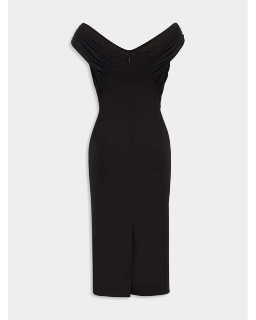 Dolce & Gabbana Black Wide Neck Fitted Midi Dress