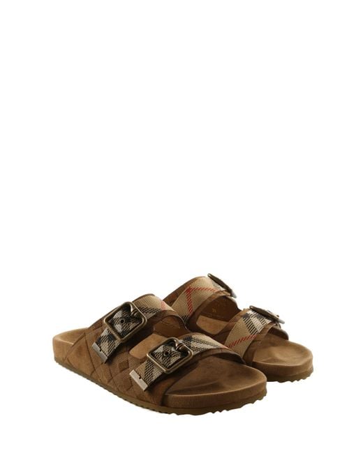 Burberry Brown Checked Double-Buckle Sandals