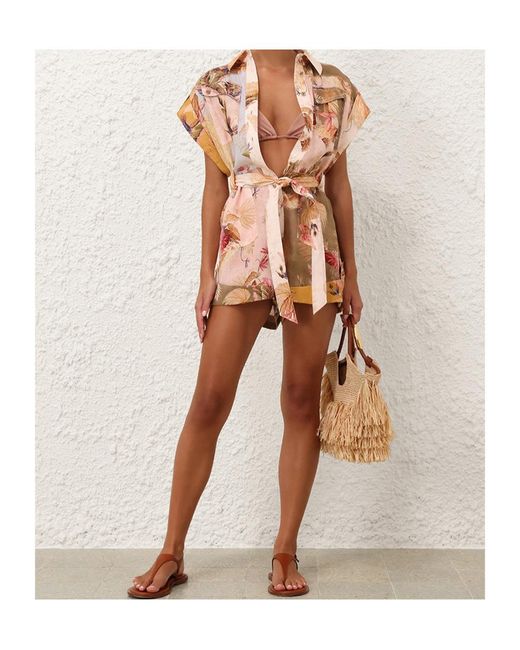 Zimmermann Pink Ascension Cuffed Playsuit
