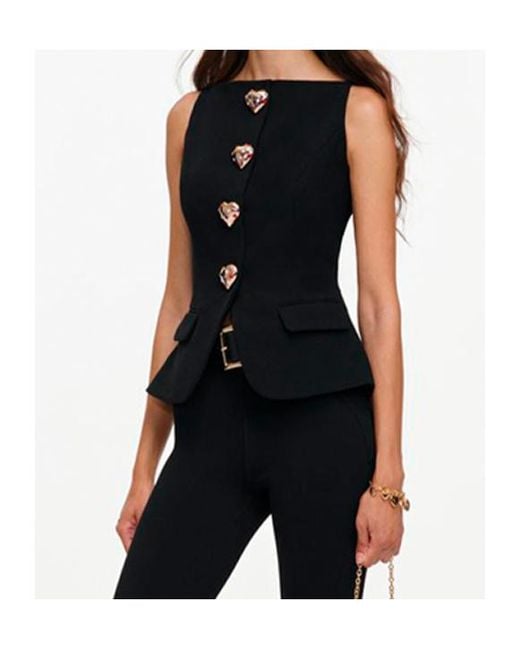 Self-Portrait Black Wool Crepe Top