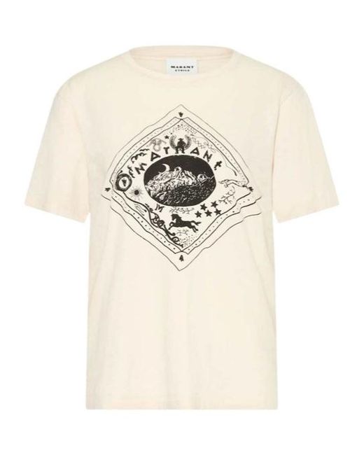 Isabel Marant Natural Graphic-Print Slub-Texture T-Shirt