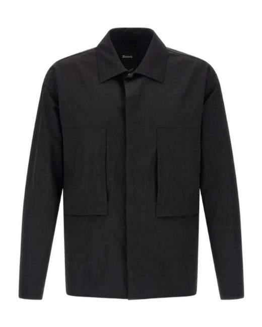 Herno Black Laminar Crinkled Dobby Shacket Jacket for men