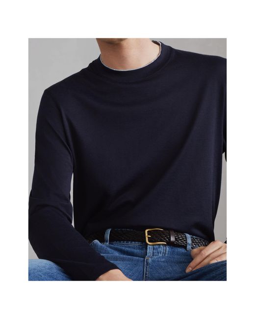 Brunello Cucinelli Blue Contrasting-Trim Long-Sleeved T-Shirt for men