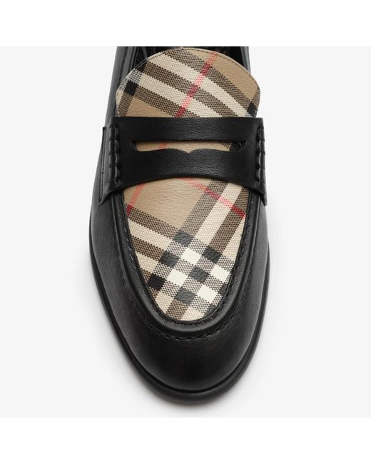 Burberry Black Check And Leather Opal Loafers