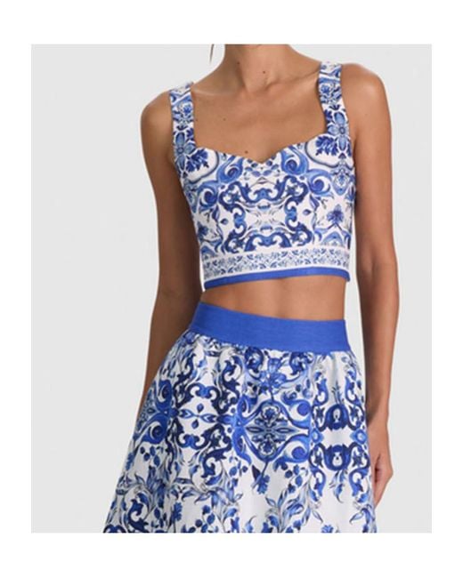 Alice + Olivia Blue Miriam Sweetheart Cropped Top
