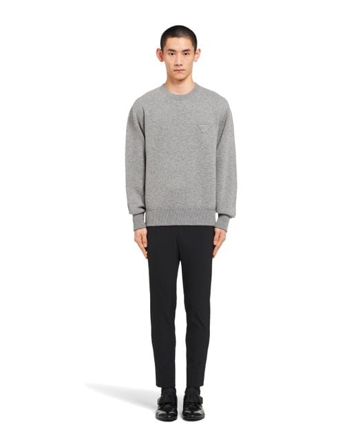 Prada Gray Long Sleeved Crewneck Sweater for men