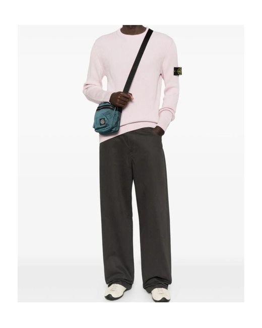 Stone Island Pink Ribbed Crew-Neck Sweater for men