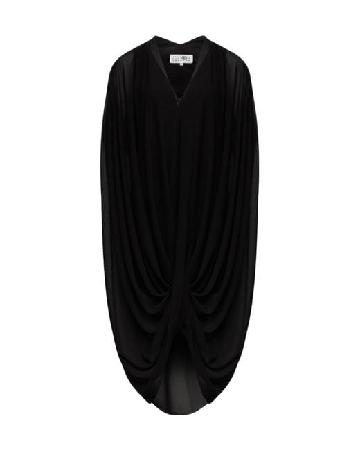 MM6 by Maison Margiela Black Draped Short-Sleeve Dress