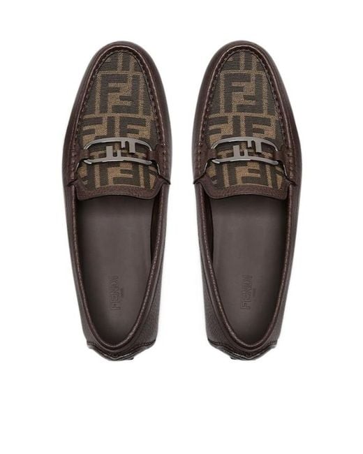 Fendi Brown Logo Detailed Slip-On Loafers for men