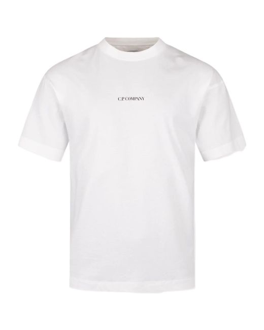 C P Company White Logo Crew Neck T-Shirt for men