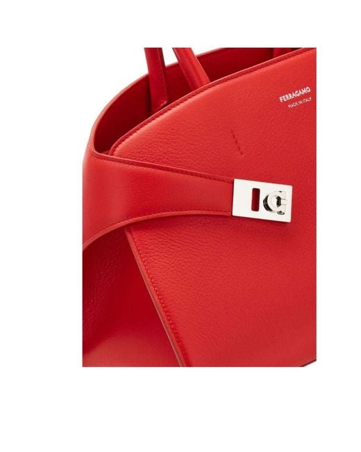 Ferragamo Red Hug Logo Printed Tote Bag