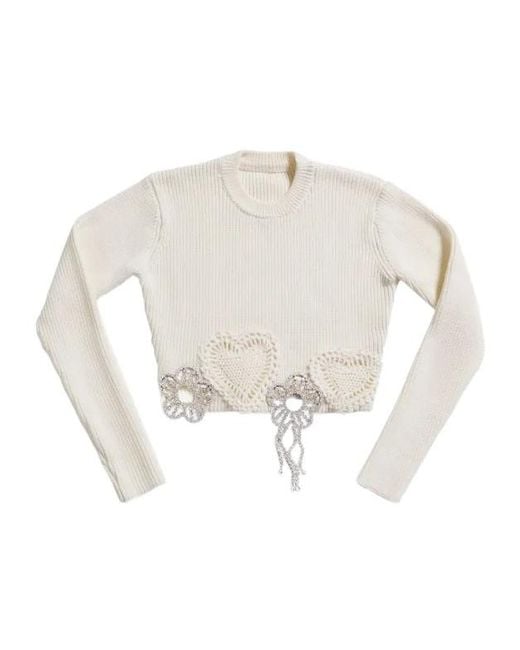 Area White Crystal-Embellished Crochet Sweater