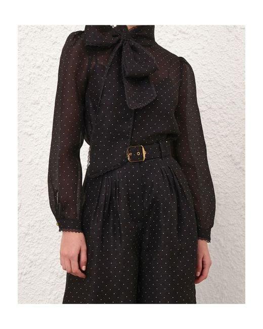 Zimmermann Black High Neck Polka-Dot Blouse