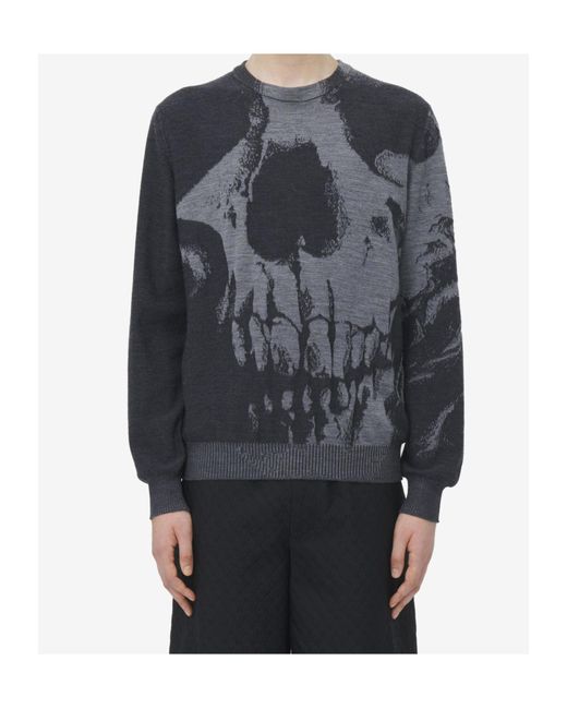 McQueen Black Skull Crewneck Jumper for men