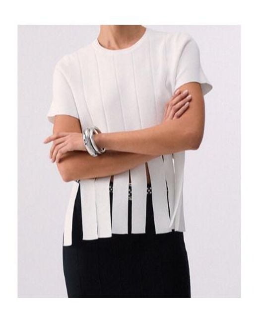 Liu Jo White Fringed Hem Knitted Top