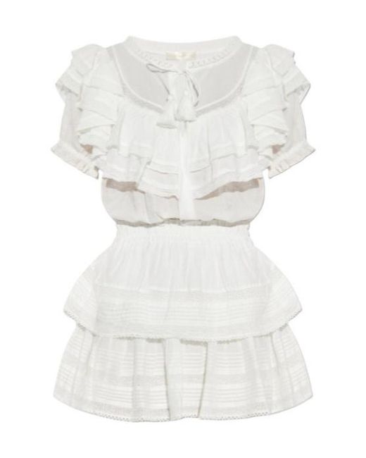 LoveShackFancy White Liv Ruffled Mini Dress