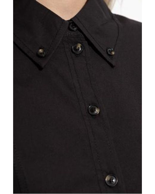 Ganni Black Ruffled Hem Detailed Mini Shirt Dress