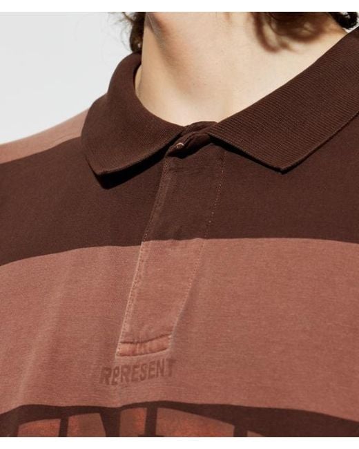 Represent Brown Long-Sleeved Polo Shirt for men