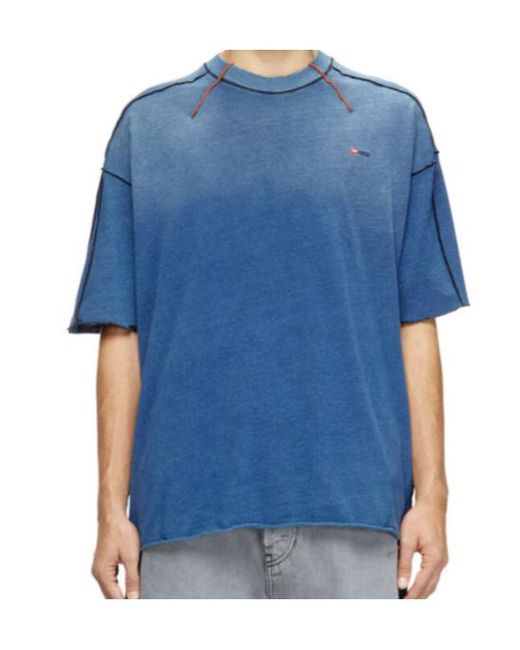 DIESEL Blue Logo Embroidered Crewneck T-Shirt for men