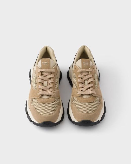 Prada Multicolor Mesh Fabric And Suede Sneakers