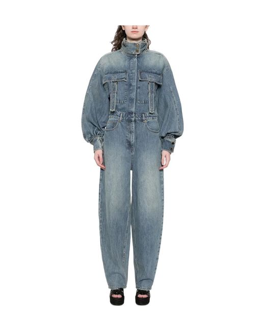 Zimmermann Blue Illustration Long-Sleeved Denim Jumpsuit