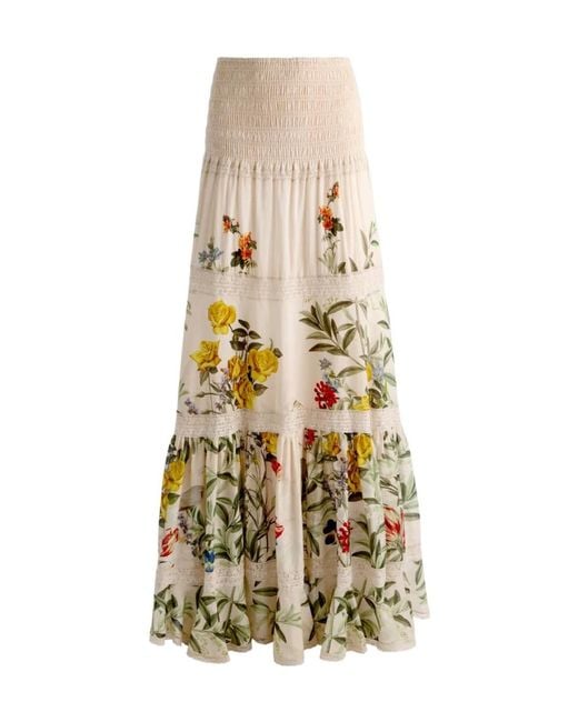 Alice + Olivia Metallic Floral-Print Tiered Maxi Skirt