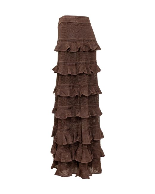 Zimmermann Brown Ruffled Knitted Long Skirt